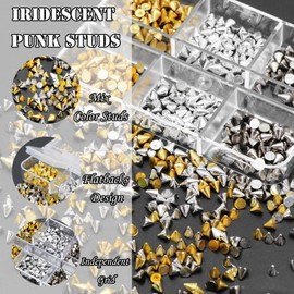 YAEISM 6Grid Metal Rivet Punk Nail Charms 3 Color Cone Metalic Spike Studs Acrylic Spike Studs Gothic Nail Rivets Studs for Nail Art and DIY Crafts Jewelry Decoration