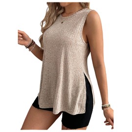 MakeMeChic Women's Maternity Tank Crew Neck Split Side Sleeveless Pregnancy Shirt Tops Apricot XX-Large