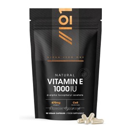 Vitamin E 1000IU D-Alpha Tocopherol – 100% Natural Vitamin E – 90 Vegan Capsules – Highly Absorbable – 3 Month Supply – Protects Cells from Oxidative Stress – By Alpha01