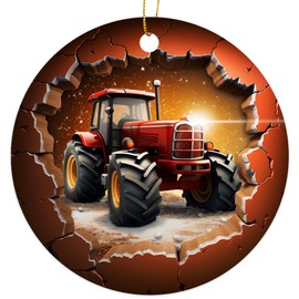 3D Break Through Tractor Farmer Christmas Ornament - Christmas Oranment - Xmas Tree Decoration - Fun 2023 Christmas Ornament - 3" Round PVC Ornament - Printed in USA AAO245