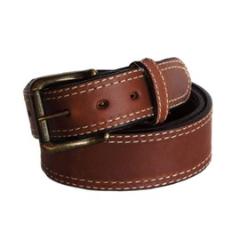 R.G. BULLCO U.S.A. LEATHER GOODS 1-3/4" to 1-1/2" Full Grain Belt with Oil Tanned Solid Thick Leather and Double Stitch Edge Trim - Tan - Size 34 - RGB-124