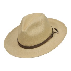 Original Panama Hat - Wide Brim Classic Fedora - Leather Band - Handmade in Ecuador by Ecua-Andino - Hatbox Included (Natural, Brown Leather Band, Large | 58cm - 59cm)