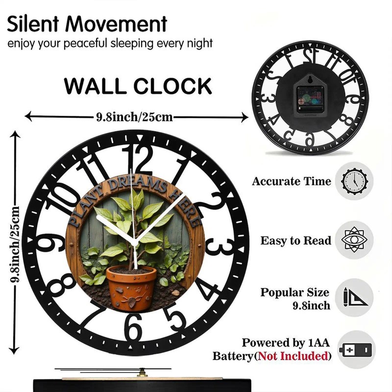 25cm Classic Iron Round Clock with Silent Sweep Second Handsheet