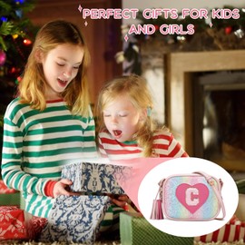 KKXIU 2 3 4 5 6 7 8 9 10 Year Old Girl Gift Kids Purse Toddler Wallet Crossbody Bag with Tassel(Shine-C)