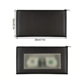 2 Pcs PU Leather Money Bags Waterproof Cash Pouches Zippered Bank Deposit Bag Bills Receipts Storage Pouch Coin Check Wallet Money Holder Cosmetics Organizer Bags Dark Grey