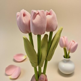 Fabric Tulip Flowers, 3-Pack, Handcrafted Home Decor,Photo Props（Pink）