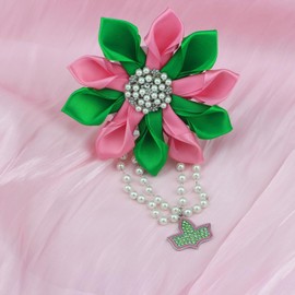 Sorority Flower Brooch Pin for Women Sororr Greek Sororiy Gift Paraphernalia Brooch Pin Pink & Green Corsage Sisterhood Jewelry, 4.5", Crystal, crystal