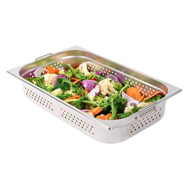 Restaurantware Perforated Steam Table Pan - Full Size - 4" Deep - Collapsible Handles - Anti Jam - Commercial Grade Stainless Steel - 1ct Box - Met Lux