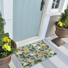 Liora Manne ESENCIA Indoor/Outdoor Power Loomed Latex Back Non Slip Mat - Transitional Graphic Garden Bird Colorful (Floral Finches Blue) (2'5" x 3'11")