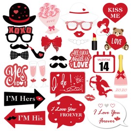 CRAWPROP 30PCS Valentines Day Party Photo Booth Props Supplies Selfie Accessories for Valentine's Day Wedding Birthday Party Decoration