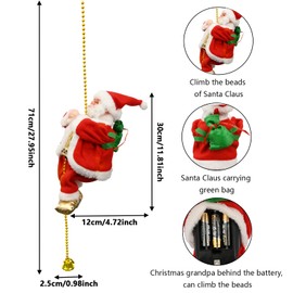 Christmas Hanging Decoration Electric Santa Claus Xmas Decorations 23cm Santa Claus with 1M Climbing Rope,Climbs Up and Down, Xmas Plush Doll Toy for Christmas Tree Pendants Hanging Ornaments