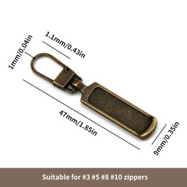 TOPASION Metal Zipper Pull Replacement for Small Holes, Detachable, Repair for Jacket, Bag Boots, Purse, Coat, Pants (5 Pcs Bronze)