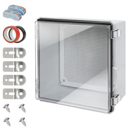 HoHaing Junction Box,IP67 Waterproof Electrical Box Hinged Clear Cover,Electrical Enclosure with Stainless Steel Latch,Terminal Box with Mounting Plate,Wire Connector,Electrical Tapes,11.8"x11.8"x7.1"