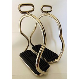 IRONS DOUBLE BENT LEG SAFETY ICELANDIC STYLE OFF SET SHAPE STIRRUPS LIGHT WEIGHT STAINLESS STEEL (4.75")