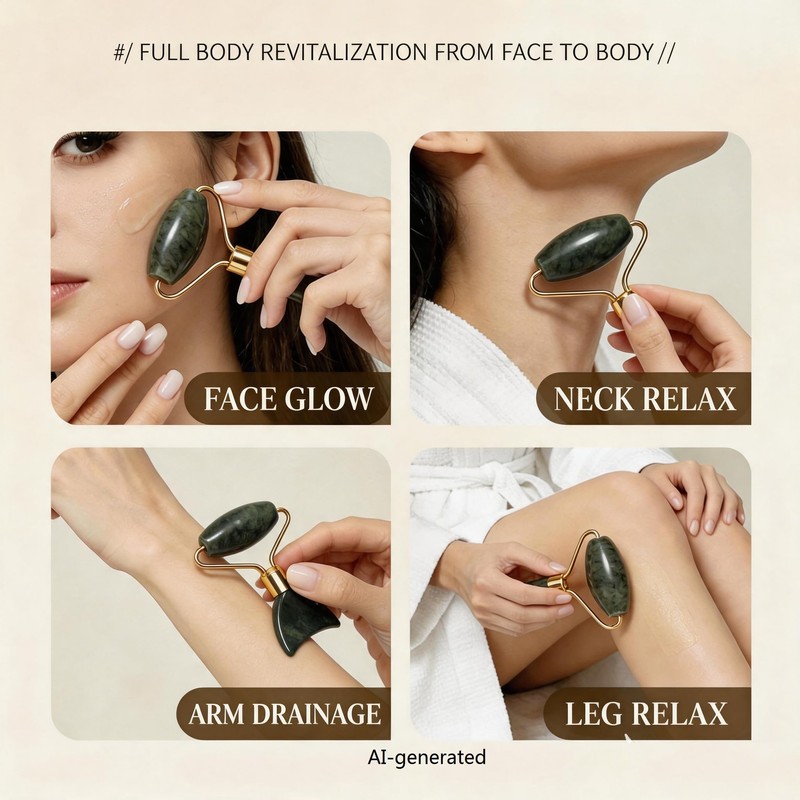 Lymphatic Contour Face Brush, Jade Roller & Gua Sha Skincare