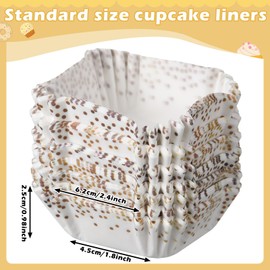Tanlade 350 Pcs Square Mini Cupcake Liners Disposable Brownie Baking Cups Pan Liners Paper Baking Cup for Cupcakes and Cup Liners Party Supplies for Weddings Birthdays Bridal Showers(Gold Dots)