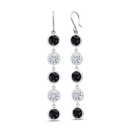 Gem Stone King 925 Sterling Silver Dangle Earrings Round Black Sapphire and Moissanite (10.10 Cttw)