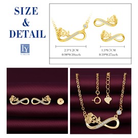 Yumilok Women's Necklace Earrings Stud Earrings Jewellery Set 925 Sterling Silver with a Rose Infinity Pendant for Women, Sterling Silver Sterling Silver Zirconia, Cubic Zirconia