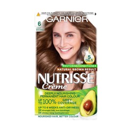 Garnier Nutrisse Permanent Hair Dye, Natural-looking, hair colour result, For All Hair Types, 6 Light Brown