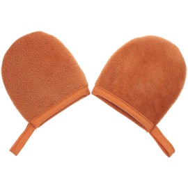 INOOMP Guantes de Felpa Marrón 2piezas para Aplicar Crema Bronceadora Aplicador Corporal en Verano, Manopla para Aplicar Loción y Protector Solar Experiencia de Masaje