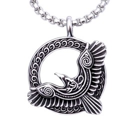 HAQUIL Raven Necklace, Celtic Raven in Flight Medallion Pendant, Box Chain, Raven Jewelry Gift