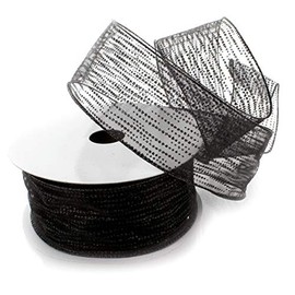 Ribbon Traditions Horizontal Glitter/Sequin Stripes Sheer Wired Ribbon 2 1/2 Inch by 25 Yards - Black