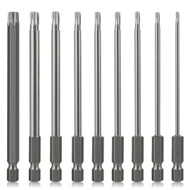 Torx Bit Set Hakkin 9Pcs 100mm Star-Head Security Torx Screwdriver Bits S2 Steel 1/4” Hex Shank Magnetic Tamper Proof Security Torx Bits T6 T8 T10 T15 T20 T25 T27 T30 T40 Torx for Impact Driver