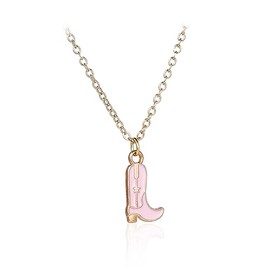 Western Gold Plated Pink Pendant Necklace Cowboy Boot Hats 14k Gold Necklaces Disco Cow Charms Cowgirl Aesthetic Jewelry Accessories Gifts for Women - Boot Pink