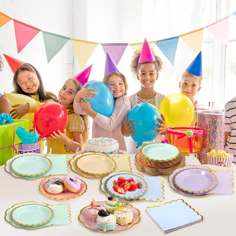 216 Pcs 72 Guests Pastel Plates and Napkins Party Supplies