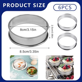 6 PCS Crumpet Rings, 8cm Non-Stick Stainless Steel Baking Rings for Perfect Crumpets, Pancakes, Eggs, English Muffins, Heat-Resistant, Easy Release, Dishwasher Safe