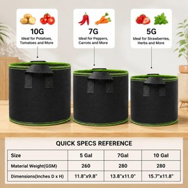 10 Gallon Grow Bags, Heavy Duty Fabric Pots with Handles for Vegetables
