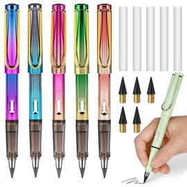vgggrd Pack of 5 Inkless Pencils with 5 Interchangeable Heads, Eternal Pencil with Eraser, Infinity Pencil, Pencils Set for Children and Adults from 3 Years (Colour Gradient)