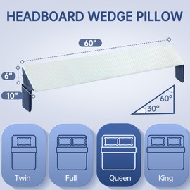 Welzona Queen Bed Wedge Pillow for Headboard 60"x 10"x 6" Plus/Mattress Gap Filler Close The Gap (0-6")/Foam Triangle Bloster Wedge Pillow headboard for Headboard Gap Between Mattress and Headboard