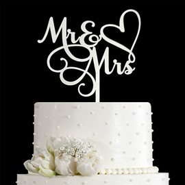 JIEEIN Decoración para tarta de Mr & Mrs – Cartel de novia y novio para boda, decoración de tarta de compromiso – Espejo acrílico plateado