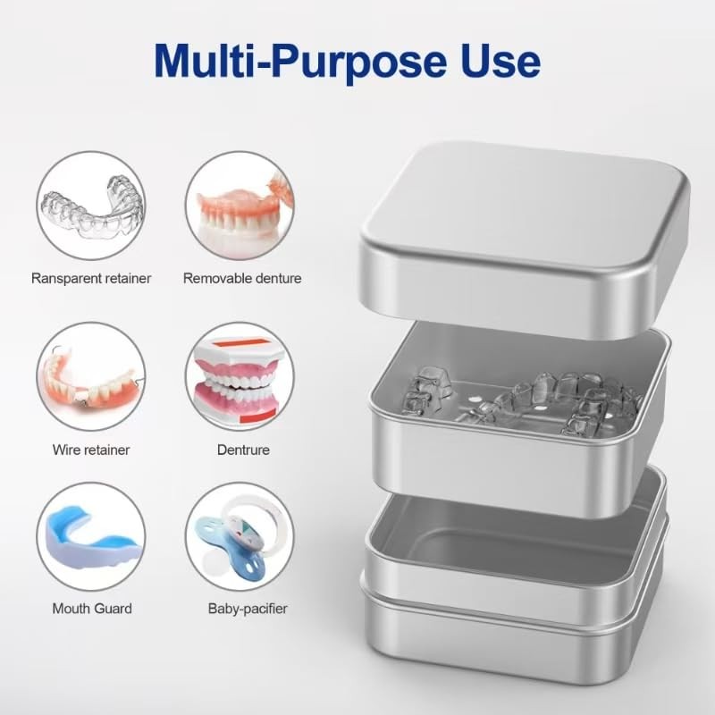 Ainiya Aluminum Retainer Case Compatible with Invisalign,2 Pack Durable Denture