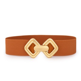 VONMELLI Women's Wide Elastic Belt Vintage Stretchy Waist Belt with Retro Gold Buckle for Dresses, brown