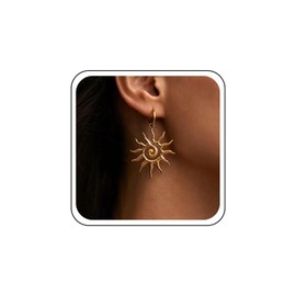 Inateannal Sun Hoop Dangle Earrings Gold Large Sunburst Earrings Vintage Big Spiral Sun Earring Statement Sunburst Drop Earring Jewelry for Women