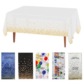 5 Pack Disposable Plastic Tablecloths,Premium Rectangle Table Cover for Yard BBQ,Parties,Wedding,Anniversary and More 137cm x 274cm (Color)