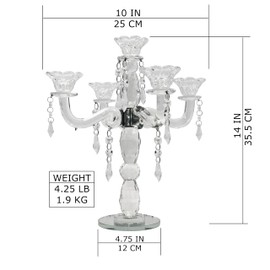 Allgala Crystal Candle Holder 5-Arm Taper Candlestick Crystal Candelabra - Centerpiece for Home Wedding Event and Party Festival