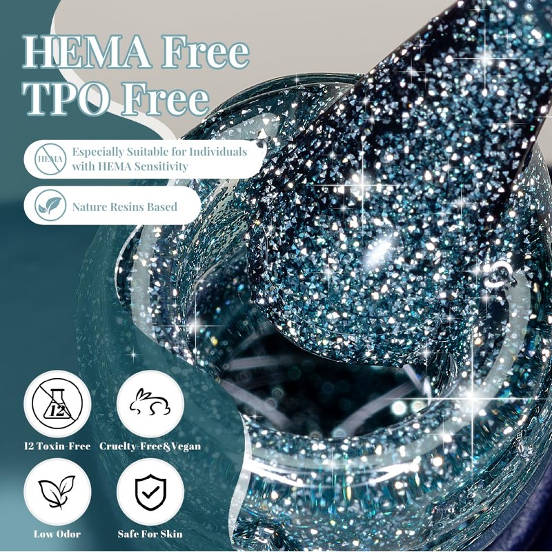Light Hazy Blue High Density Reflective Flash Glitter Gel Nail