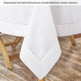 D'Moksha Homes Linen Tablecloth 60 x 144 Inch - 100% Pure Linen Classic Hemstitch White Tablecloth - Machine Washable Dining Tablecloth for Rectangle Tables for Christmas, New Year