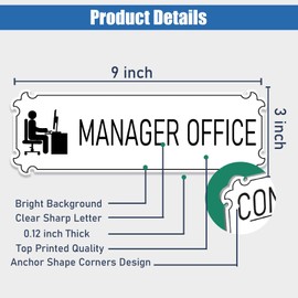 Manager Office Sign 9"x3" White - Self Stick Door Sign Wall Decal for Offices Businesses House Home