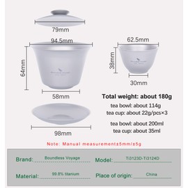 iBasingo Titan Gaiwan Kung Fu Tea Cup & Saucer with Lid Chinese Traditional Gaiwan Double Walled Durable Tea Bowl Tea Set with Lid Lightweight Outdoor Camping Portable Terrine (Ti3124D)