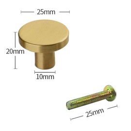 4 Pieces Solid Brass Round Single Hole Small Handle Cabinet Door Round Handle Brass Knob with Screws Interior Furniture Handle Furniture Handle Gold (20 mm x 25 mm)