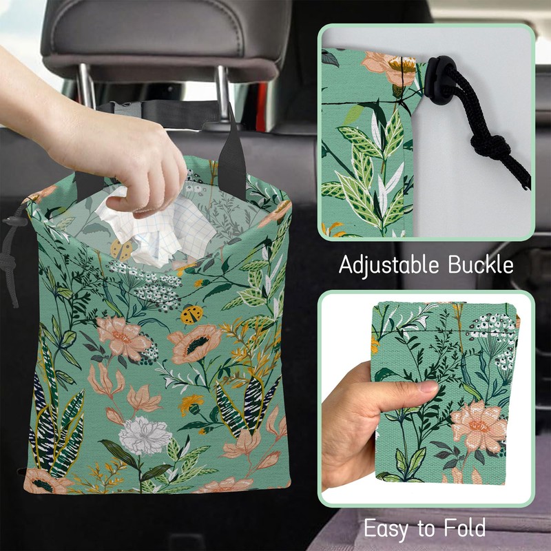NHNXHWIA Blooming Flower Car Trash Bag,Garden Floral Hanging Drawstring Car