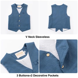 LOLANTA 4PCS Page Boy Outfit, Boys Wedding Suit, Kids Gentleman Waistcoat Shorts Suit Set, Linen Summer Waistcoat Set, Christening Ceremony Prom Birthday Partywear, Blue, 11-12 Years, 160