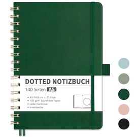 RETTACY Notebook A5 Dotted, Bullet Dot Journal with 100 g/m² Thick Paper, 70 Sheets, Notebook for Office and School, Leather Cover, Leather Cover, 14.8 cm x 21 cm