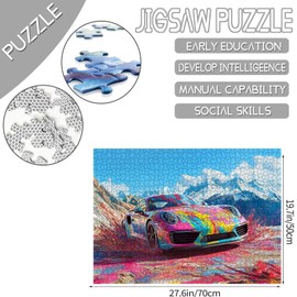 Racing Car Jigsaw Puzzle 1000 Pieces for Adult Racing Enthusiast Art Jigsaw Puzzle DIY Colorful Graffiti Car Craft Puzzles Colorful Handwork Puzzle Painting Jigsaw Puzzle for Home Decor Gifts