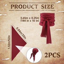 Pirate Headscarf Women, Red Scarf, Pirate Sash, Red Black, Pirate Costume Accessories Set, Men's Bandana Accessories, Pirate Jack Captain Headband Belt Carnival Costume for Women Children (Burgundy)
