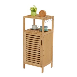 Kinlife Bamboo Cabinet - Free Standing Bathroom Storage Cabinet Organizer with Doors and Open Shelves Multifunctional Kitchen Cupboard, Nature